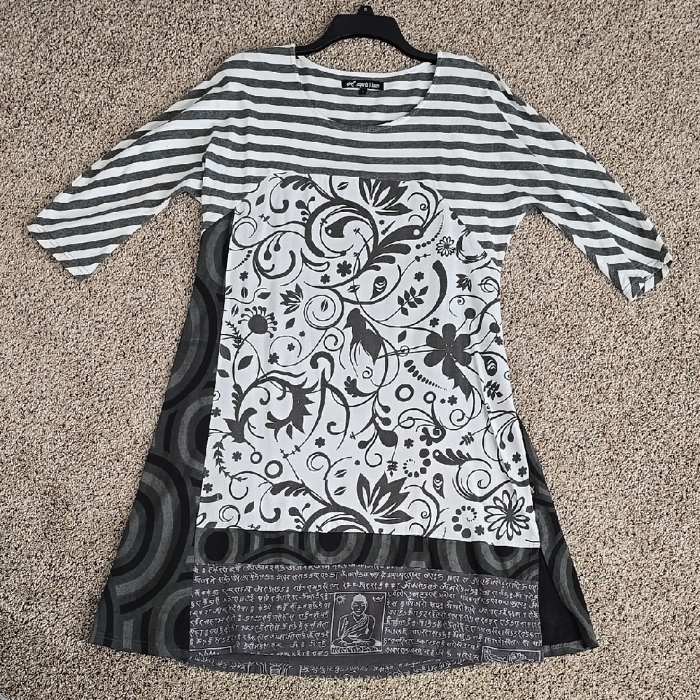 Leopards & Roses sz L Organic Cotton  Patterned Gray Dress